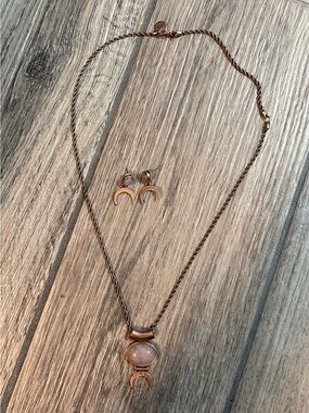 Alex and Ani Rose Quartz Crescent Moon Necklace and Earrings Set